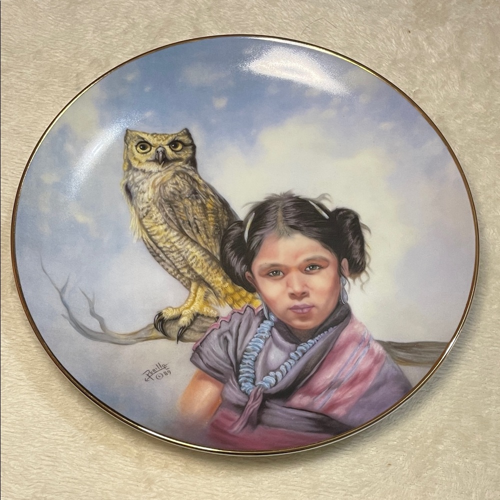Vintage Artaffects Loyal Guardian by Perillo Decorative Plate Native Child & Owl
